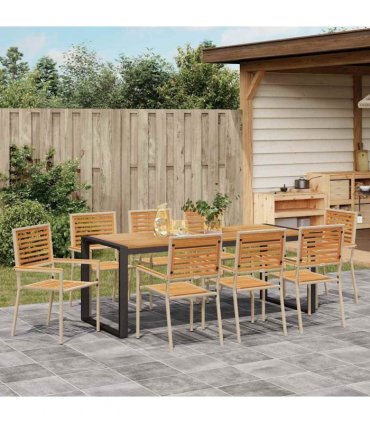 vidaXL Garden Dining Set 9 pcs Beige and Brown Poly Rattan