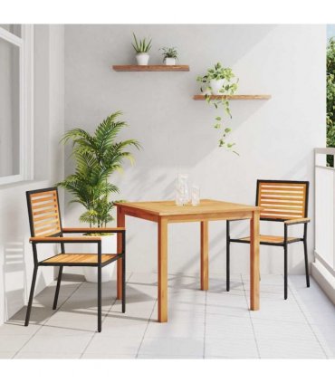 vidaXL Garden Dining Set 3 pcs Black Solid Acacia Wood