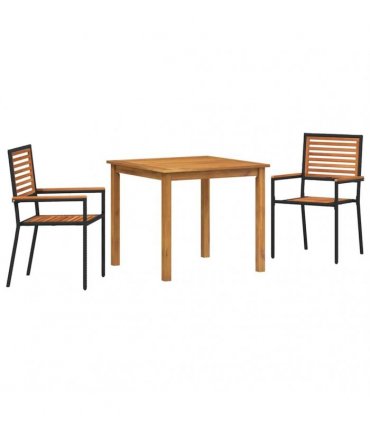vidaXL Garden Dining Set 3 pcs Black Solid Acacia Wood