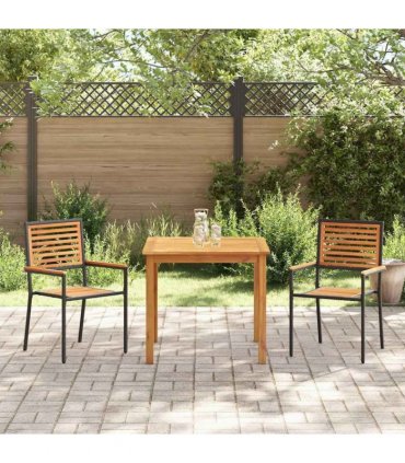 vidaXL Garden Dining Set 3 pcs Black Solid Acacia Wood