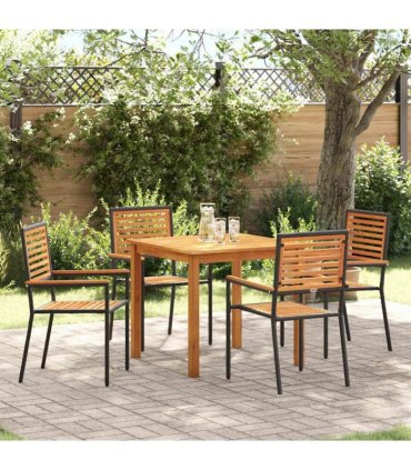 vidaXL Garden Dining Set 5 pcs Black Solid Acacia Wood