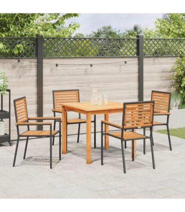 vidaXL Garden Dining Set 5 pcs Black Solid Acacia Wood