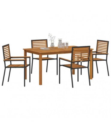 vidaXL Garden Dining Set 5 pcs Black Solid Acacia Wood