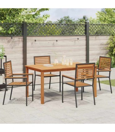 vidaXL Garden Dining Set 5 pcs Black Solid Acacia Wood