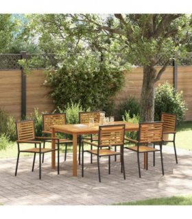 vidaXL Garden Dining Set 7 pcs Black Solid Acacia Wood