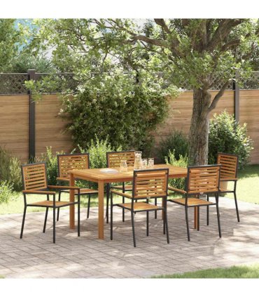 vidaXL Garden Dining Set 7 pcs Black Solid Acacia Wood