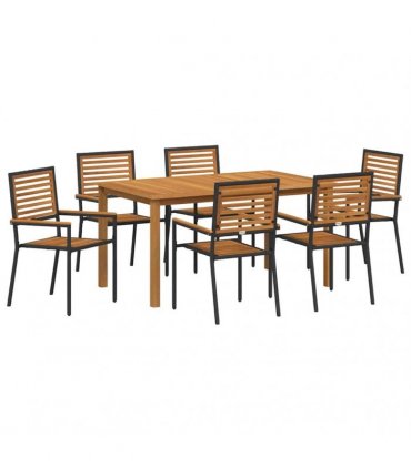 vidaXL Garden Dining Set 7 pcs Black Solid Acacia Wood