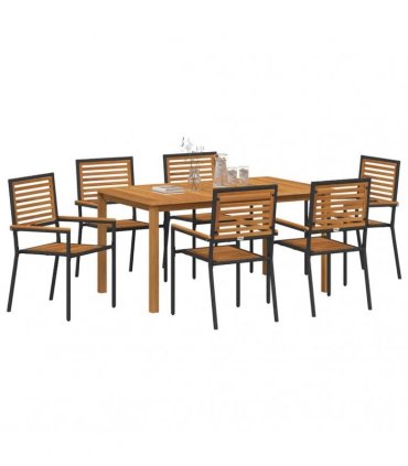 vidaXL Garden Dining Set 7 pcs Black Solid Acacia Wood