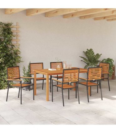 vidaXL Garden Dining Set 7 pcs Black Solid Acacia Wood