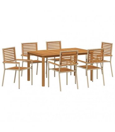 vidaXL Garden Dining Set 7 pcs Beige Solid Acacia Wood