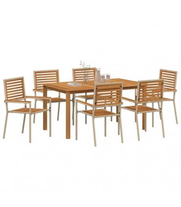 vidaXL Garden Dining Set 7 pcs Beige Solid Acacia Wood