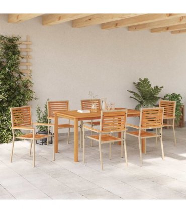 vidaXL Garden Dining Set 7 pcs Beige Solid Acacia Wood