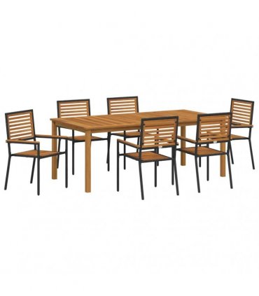 vidaXL Garden Dining Set 7 pcs Black Solid Acacia Wood
