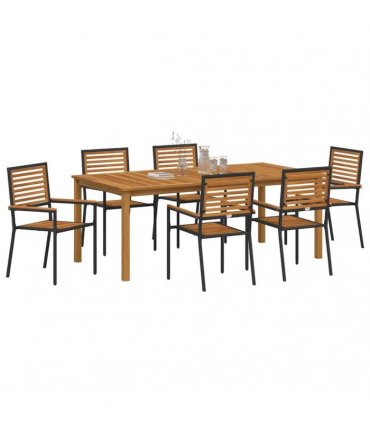vidaXL Garden Dining Set 7 pcs Black Solid Acacia Wood