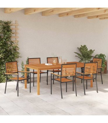 vidaXL Garden Dining Set 7 pcs Black Solid Acacia Wood