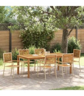vidaXL Garden Dining Set 7 pcs Beige Solid Acacia Wood