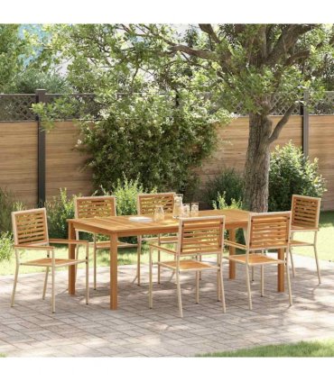 vidaXL Garden Dining Set 7 pcs Beige Solid Acacia Wood