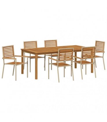 vidaXL Garden Dining Set 7 pcs Beige Solid Acacia Wood