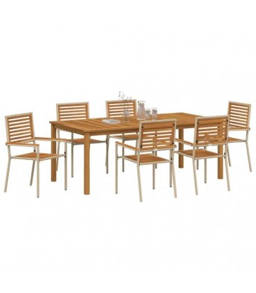 vidaXL Garden Dining Set 7 pcs Beige Solid Acacia Wood