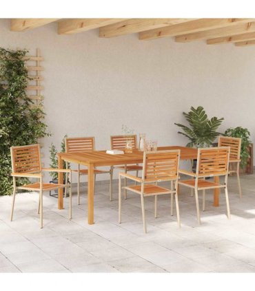 vidaXL Garden Dining Set 7 pcs Beige Solid Acacia Wood
