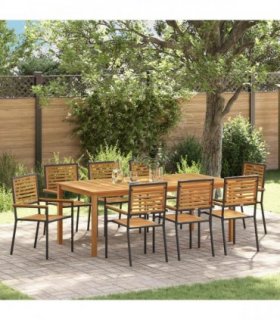 vidaXL Garden Dining Set 9 pcs Black Solid Acacia Wood