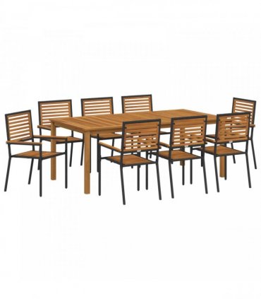 vidaXL Garden Dining Set 9 pcs Black Solid Acacia Wood