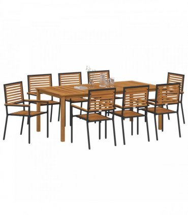 vidaXL Garden Dining Set 9 pcs Black Solid Acacia Wood