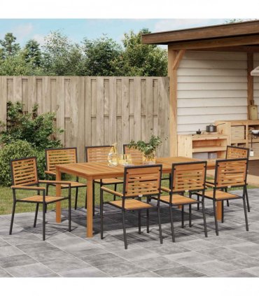 vidaXL Garden Dining Set 9 pcs Black Solid Acacia Wood