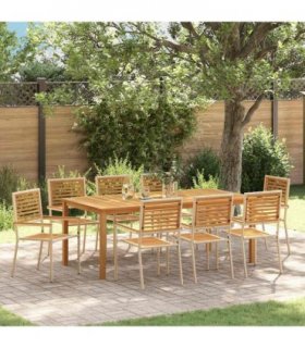 vidaXL Garden Dining Set 9 pcs Beige Solid Acacia Wood