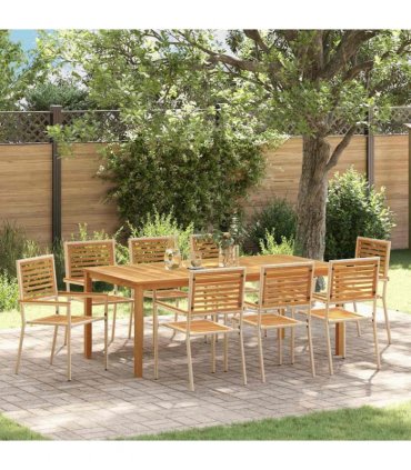 vidaXL Garden Dining Set 9 pcs Beige Solid Acacia Wood