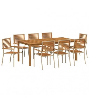 vidaXL Garden Dining Set 9 pcs Beige Solid Acacia Wood