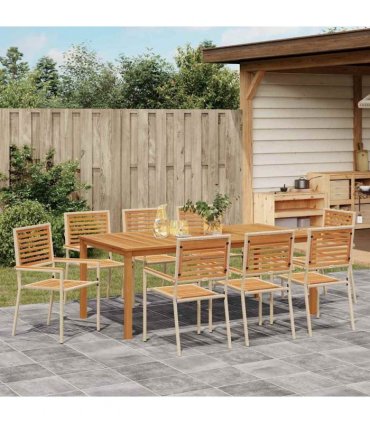 vidaXL Garden Dining Set 9 pcs Beige Solid Acacia Wood