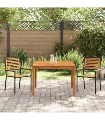 vidaXL Garden Dining Set 3 pcs Black Solid Acacia Wood