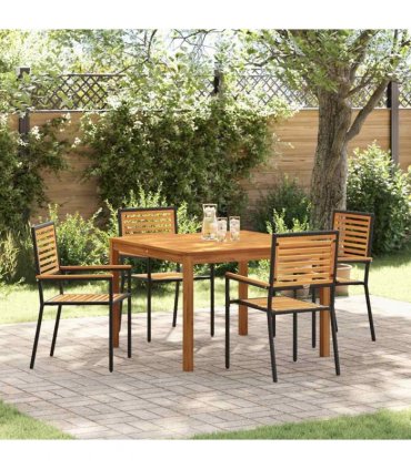 vidaXL Garden Dining Set 5 pcs Black Solid Acacia Wood
