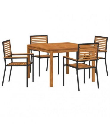 vidaXL Garden Dining Set 5 pcs Black Solid Acacia Wood
