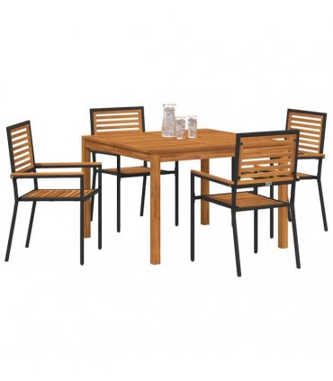 vidaXL Garden Dining Set 5 pcs Black Solid Acacia Wood