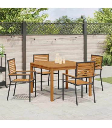 vidaXL Garden Dining Set 5 pcs Black Solid Acacia Wood