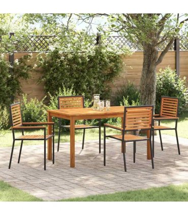 vidaXL Garden Dining Set 5 pcs Black Solid Acacia Wood