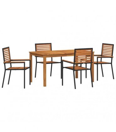 vidaXL Garden Dining Set 5 pcs Black Solid Acacia Wood
