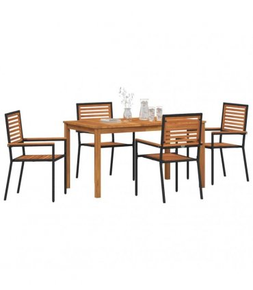vidaXL Garden Dining Set 5 pcs Black Solid Acacia Wood