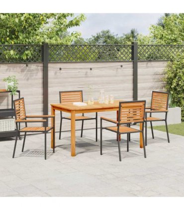 vidaXL Garden Dining Set 5 pcs Black Solid Acacia Wood
