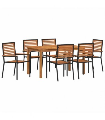 vidaXL Garden Dining Set 7 pcs Black Solid Acacia Wood