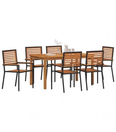 vidaXL Garden Dining Set 7 pcs Black Solid Acacia Wood