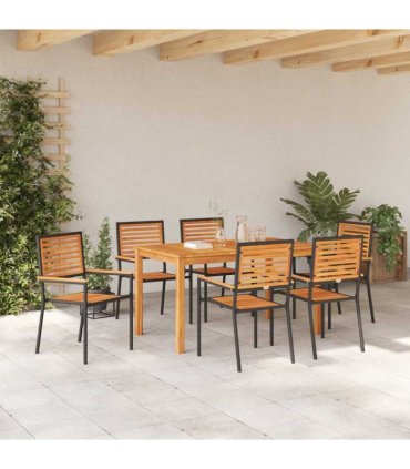 vidaXL Garden Dining Set 7 pcs Black Solid Acacia Wood