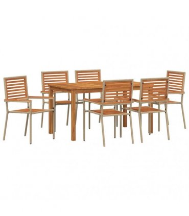 vidaXL Garden Dining Set 7 pcs Beige Solid Acacia Wood