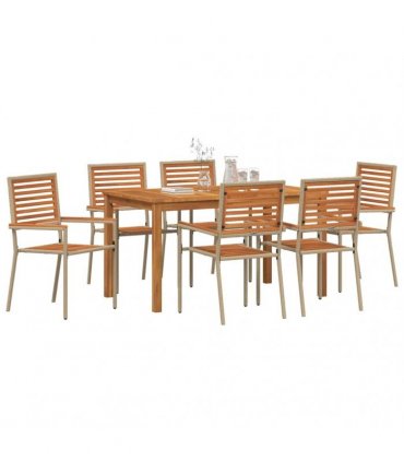 vidaXL Garden Dining Set 7 pcs Beige Solid Acacia Wood