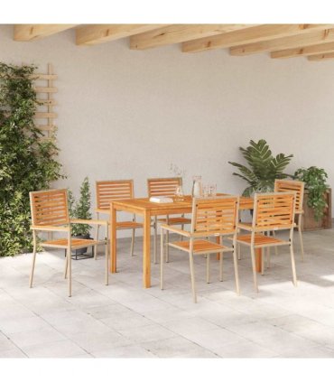 vidaXL Garden Dining Set 7 pcs Beige Solid Acacia Wood