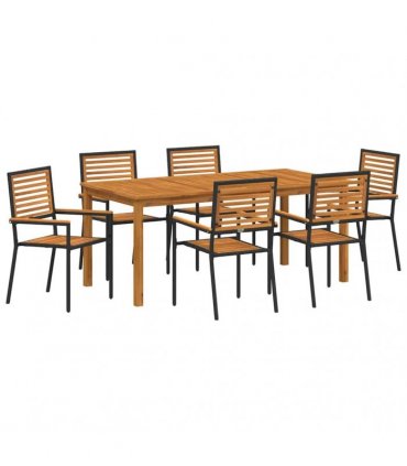 vidaXL Garden Dining Set 7 pcs Black Solid Acacia Wood