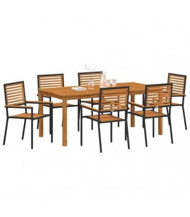 vidaXL Garden Dining Set 7 pcs Black Solid Acacia Wood