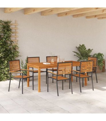 vidaXL Garden Dining Set 7 pcs Black Solid Acacia Wood